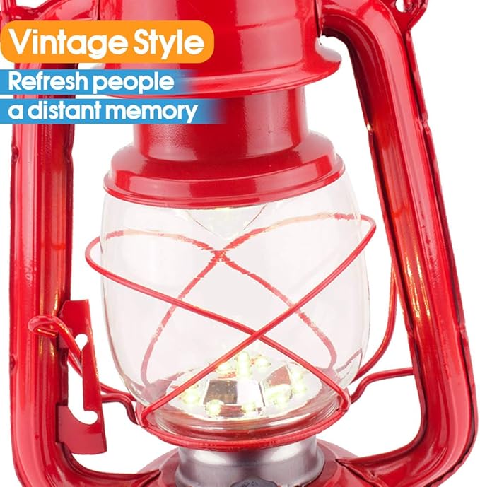 Vintage LED Hurricane Lantern, Warm White Battery Operated, Antique Metal Hanging Lantern with Dimmer Switch, 15 LEDs, 150 Lumen for Indoor or Outdoor Use