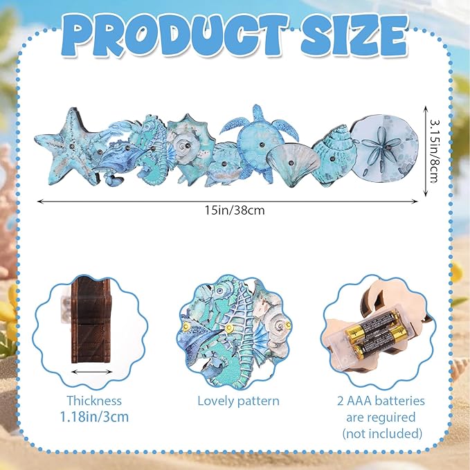 Yousoontic Summer Ocean Animals Table Centerpieces with LED Lights, 3D Wooden Coastal Decor Block, Nautical Under The Sea Sign Decor for Home Mantel Desk, Beach Themed Summer Holiday Party Decorations