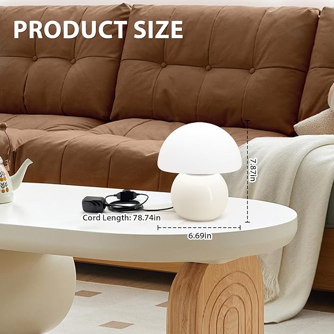 Mushroom Table Lamp for Bedroom Living Room Small Vintage Table Lamp Dimmable Bedside Lamp Ceramic Base & Glass Led Cozy Lamp Desk Light for Home Aesthetic Decor