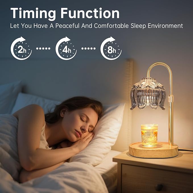 Flower Candle Warmer lamp with Timer Dimmer,Adjustable Height Candle Warmer,Fits All Jar Scented Candles,Christmas Gifts for Mom Women,Candle Lamp for Bedroom Home Decor,Silver Gray