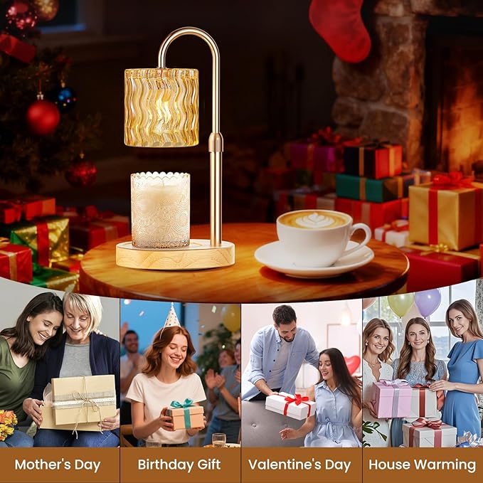 Candle Warmer Lamp with Timer, Birthday Gifts for Women Mom, Height Adjustable Candle Lamp Warmer for Jar Candles, Dimmable Wax Melt Warmer with 2 Bulbs, House Warming Gifts New Home Decor