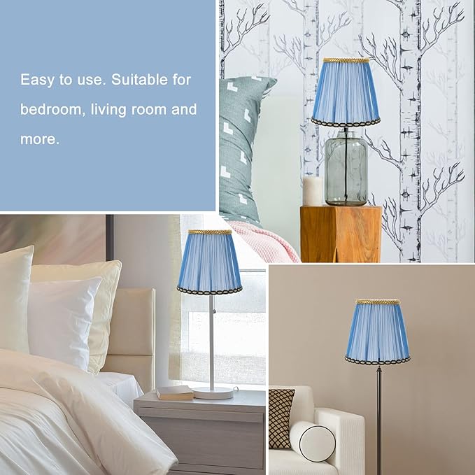 Cloth Lampshade, Pleated Lamp Cover Vintage Chandelier Lamp Shade Small Lamp Decor Accessory (Blue)