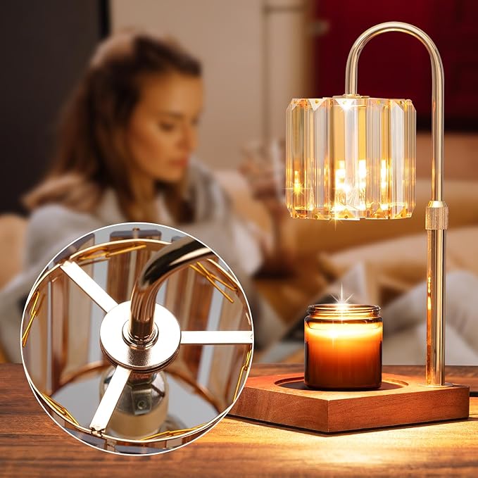 Candle Warmer Lamp with Timer, Dimmable Electric Candles Wamer Adjustable Height, Gifts for Women Mom, Glass Modern Candle Melter Lamp, Amber