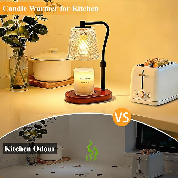 Candle Warmer Lamp with Timer Dimmable, Adjustable Wavy Clear Lamp Candle Warmer for Scented Candles, Housewarming Gift for Spring Home Decor, Women Mom Birthday Gifts with Charming Box & 2 Bulbs