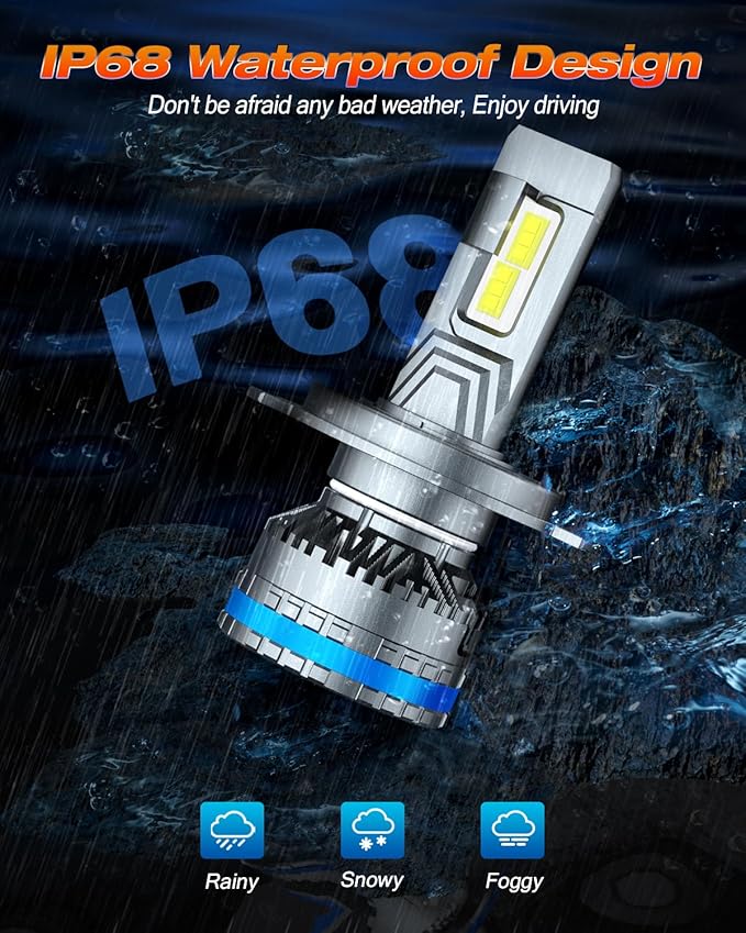 FAHREN H4/9003 Bulbs, Upgraded 120W 65000LM Bright Fog Lighting Bulb, 6500K Cool White IP68 Waterproof tire lights,Quick Installation, Pack of 2