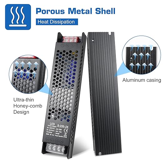 LED Driver 24V 200W 8.3A Slim LED Power Supply, AC 100-250V to 24V DC Adapter, Constant Voltage Transformer for LED Strip Lights, Bulbs, Garden Light, Cabinet Lights