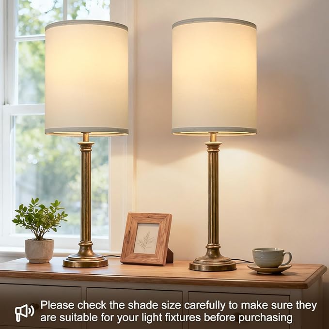 White Linen Tall Drum Lamp Shades Set of 2, 10"Top x10" Bottom x 13"High, Lampshade Replacement for Table Lamp Floor Lamp, Natural Linen Lampshades, Spider, Harp Holders Included, Easy Assembly