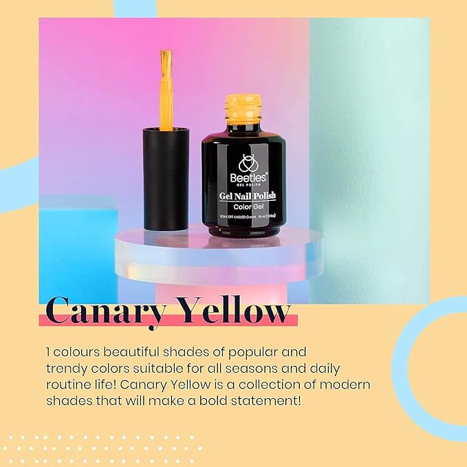 beetles Gel Polish, 15ml Canary Yellow Color Gel Polish Soak Off LED Nail Lamp Gel Polish Nail Art DIY Home Manicure Salon Gel 0.5OZ