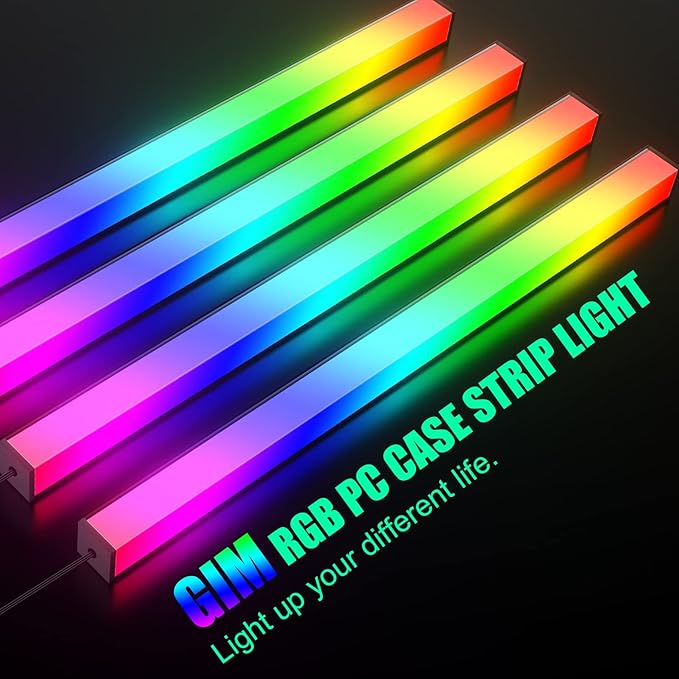 GIM KB-14 Pro Magnetic RGB Light Strip for PC Case, 1.1ft ARGB LED Strip Lights with 5V 3-pin, 4-pin Header & Mini Controller with SATA Header, Sync Color Changing & Light Speed Led Strip