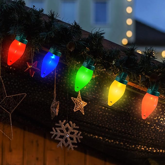 26.4Ft - 50 LED Bulbs Multicolor C7 LED Christmas Lights Outdoor Big Bulb Colored Christmas Tree Lights, Plug in Colorful C7 String Lights for Multicolored Indoor Outdoor Xmas Decorations, 0.6W = 7W