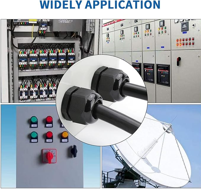Cable Gland Waterproof,LISTENJIALE 50 pcs Adjustable 3-16mm Waterproof Cable Connectors PG7 PG9 PG11 PG13.5 PG16 PG19 Plastic Cable Gland Joints with Gaskets in PP Box(Black)
