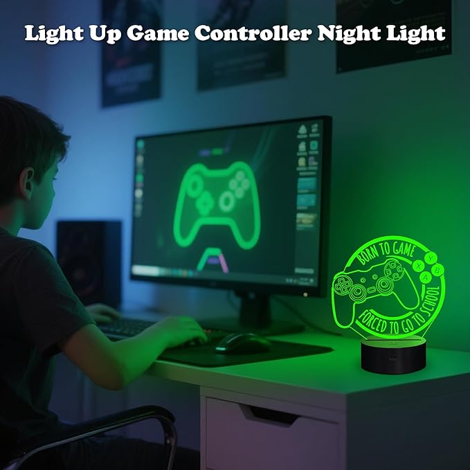 Game Night Light, Game Lamp for Kids, Game Console Night Light Gift, Christmas Holiday Birthday Gifts for Boys Boyfriend Him,Born to Game Forced to Go to School Lamp