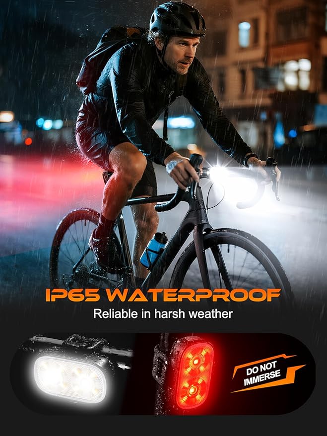 Bike Lights, Ultra-Slim USB-C Rechargeable Bike Lights Front and Back, 5+6 Lighting Modes & IP65 Waterproof, Super Bright Bicycle Light Set for Road Mountain Night Riding Cycling