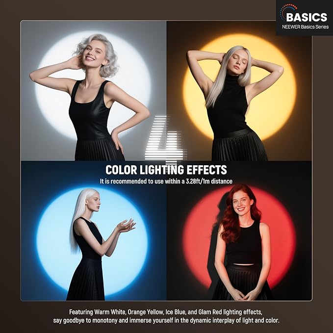 NEEWER Basics RGB Photography Flashlight, 4 Colors/20 GOBO Filters/CRI95+/7500mAh, 10W 6300K Portable LED Video Spotlight Patterned Ambient Aluminum Sunset Light for Recording Studio Lighting, FL10