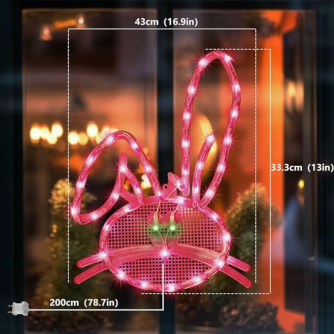 LAMPHOME 17" Lighted Pink Bunny Head Easter Window Silhouette Decoration