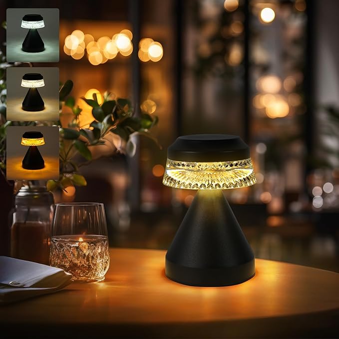 Rechargeable Cordless Table Lamp, Battery Operated Table Light | 3 Color | Stepless Dimming, for Bedroom, Cafe, Camping, Bar, Dining Table, Restaurant (2 Pack)