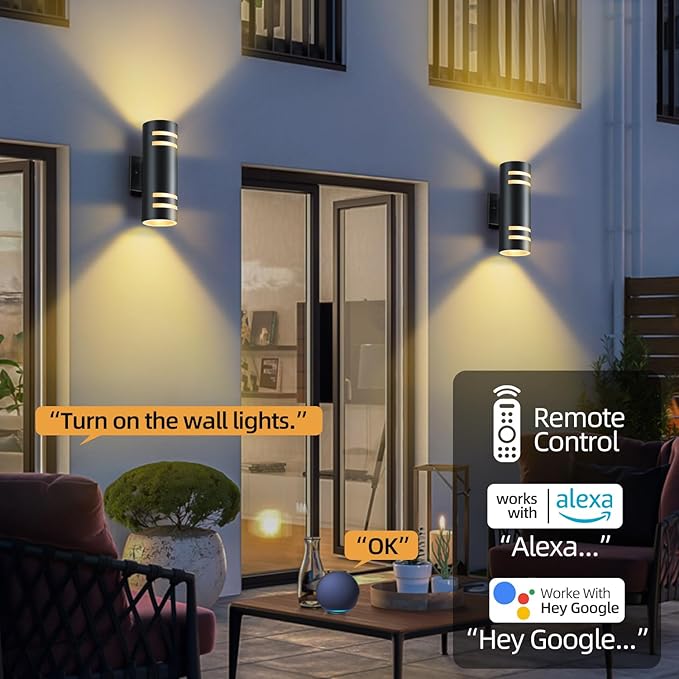 Smart Porch Lights RGBCW Outdoor Wall Lights, Modern Dusk to Dawn Outdoor Light Fixture Color Changing Up and Down Lighting, Waterproof Sconce Compatible with Alexa Google Assistant