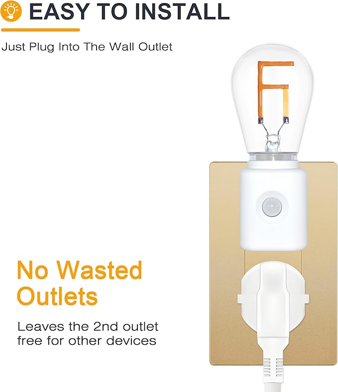 Plug in Motion Sensor Dimmable Night Light, F-Type 2200K Amber Warm LED Nightlight with Dusk to Dawn Motion Sensor, Adjustable Brightness for Bedroom, Bathroom, Kitchen, Hallway, Stairs, 1-Pack