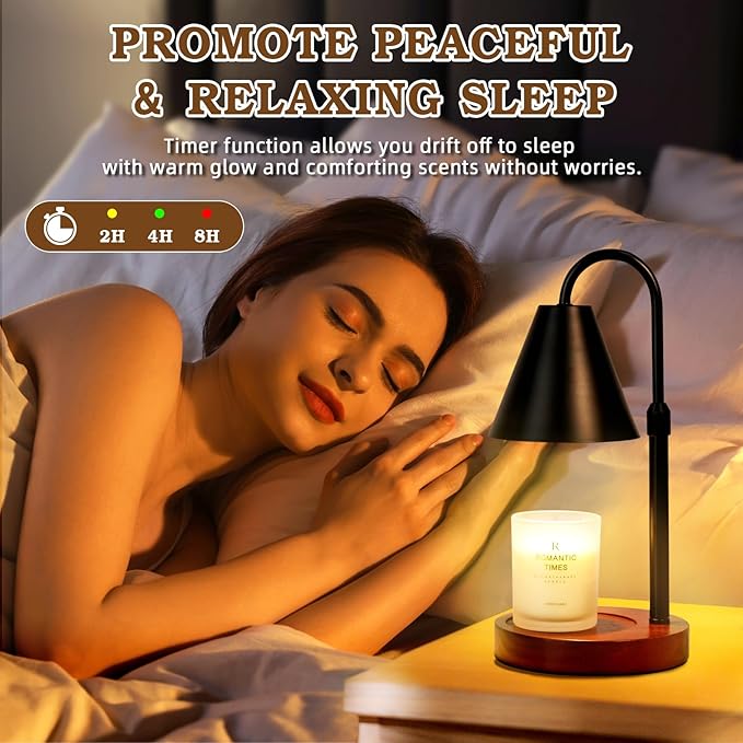 Candle Warmer Lamp with Timer Dimmable, Birthday Gifts for Women Mom, Adiustable Height Modern Candle Warmer Black Candle Lamp for Jar Candle, Home Decor Vintage Wax Warmer with 2 Bulbs