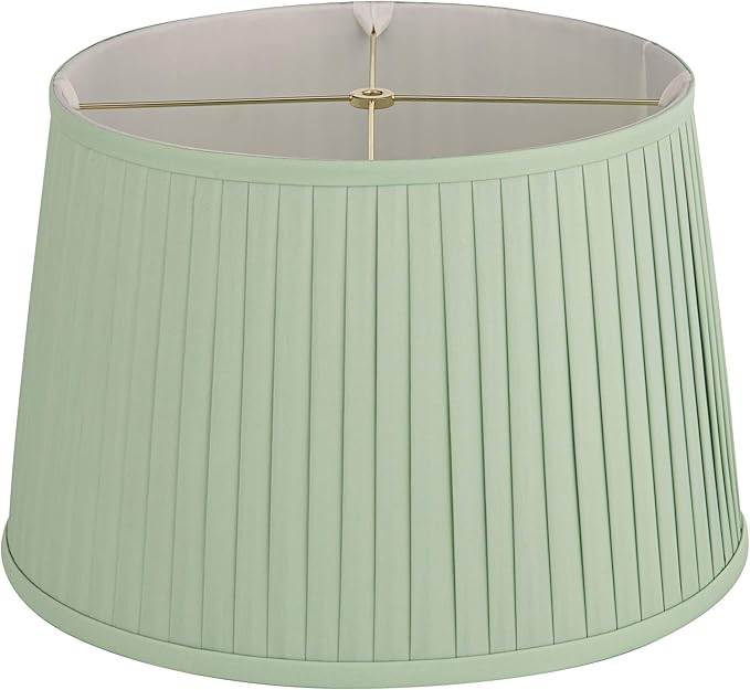 Mapo 14" Top x 17" Bottom x 11" High x 11" Slant Lamp Shade Replacement Large Celadon Green Drum Round Tapered Traditional Fabric Pleated Washer Harp Finial - Springcrest