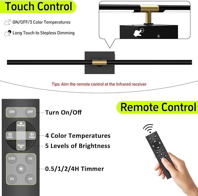 Wall Sconce Battery Operated Wall Light: 10000mAh Wireless Wall Sconces with Remote Control, 360° Rotate Rechargeable Wall Scone for Bedroom Living Room Bathroom Hallway, 31.5 Inch, Black