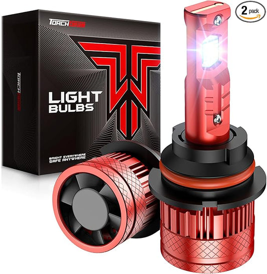 Torchbeam 9007/HB5 Bulbs, 1000% Brighter 9007 Powersports Headlight Bulbs, 6500K Cool White Fog Lights, IP68, 60000Hrs Lifespan, CanBus Ready, Plug-N-Play, Pack of 2