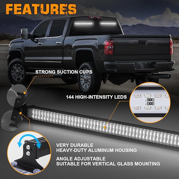 XRIDONSEN 2 in 1 White Traffic Advisor Light Bar 144 LED Emergency Warning Safety Interior Rear Window Front Dash Windshield Strobe Lights for Police Firefighter Vehicles Trucks Car (2x17.7 inch)