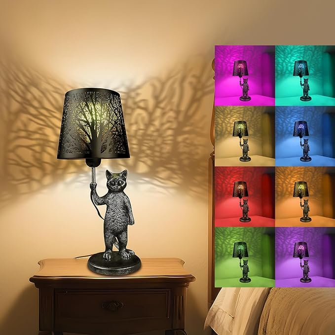 Cat Table Lamps Bedside Table Lamp with 16 Colors,4 Modes Dimmable Nightstand Lamp Desk Lamp for Living Room,Bedroom,Kid's Room,Office