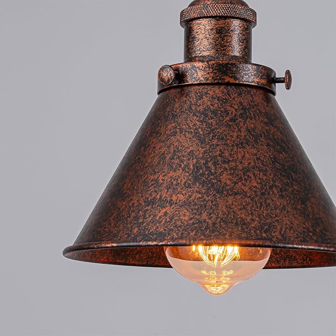 Plug in Pendant Light, On/Off Switch, 7.1 in. Hanging Light Fixture with Rustic Cone Shade, Rusty Pendant Light, 16.4ft Hanging Lights with Plug in Cord for Bedroom, Kitchen, Living Room