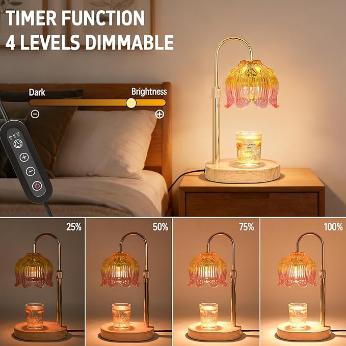 Flower Candle Warmer lamp with Timer Dimmer,Adjustable Height Candle Warmer,Fits All Jar Scented Candles,Christmas Gifts for Mom Women,Candle Lamp for Bedroom Home Decor,Light Pink