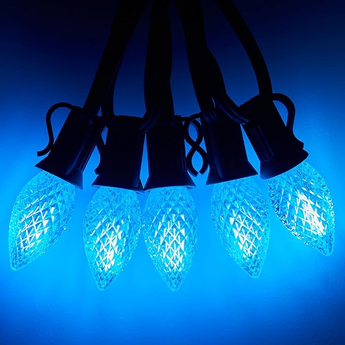Minetom 25 Pack C7 Led Christmas Lights Bulb, C7 Replacement LED Christmas Lights Outdoor Bulb, C7 Shatterproof Led Bulb for Christmas String Lights, E12 Base, Commercial Grade Light Blue Bulbs