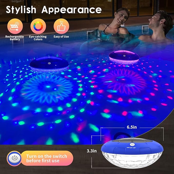 FirstE Solar Floating Pool Lights, RGB Color Changing Pool Floating Lights, Hangable IP68 Waterproof Solar Pool Light That Float for Pool Wedding Path Party Decoration, No Need Electric Wire