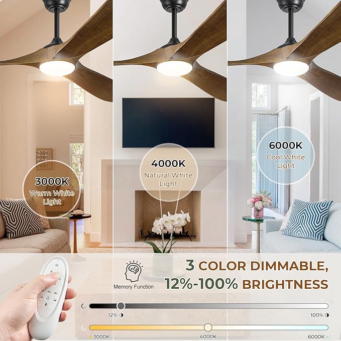 72" Ceiling Fans with Lights and Remote Control, Outdoor Ceiling Fan with Lights High CFM Quiet 3 Blade Wood Walnut Ceiling Fan, Oil Rubbed Bronze