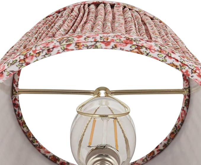 4" Top x 6" Bottom x 5 1/2" High x Print Cottage Core Lamp Shade Replacement Small Mini Pink Red Empire Round Floral Modern Fabric Leaf Shirred Pleated Pattern Clip On Candelabra - Springcrest
