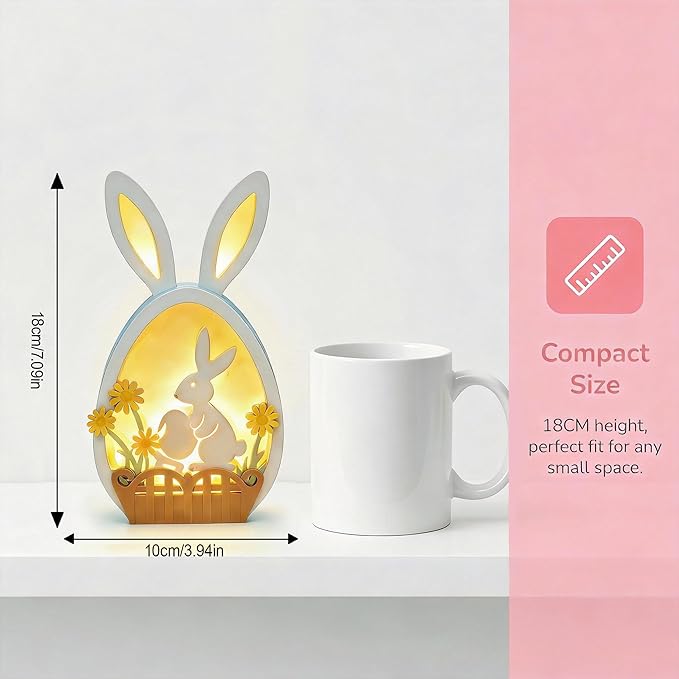 Easter Bunny Night Light - Pastel Glow USB Rabbit Lamp, Soft LED Bunny Decor for Easter Table, Home & Indoor Festive Decorations, Cute Spring Gift (Blue)
