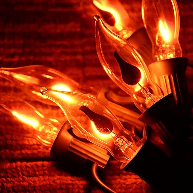 Halloween Orange Flicker Flame Light Bulbs-1 Watt/120 Volts/ E12 Candelabra Base, C18 Flickering Flame Night Light Bulbs for Outdoor Christmas String Lights Window Candles Chandeliers-12 Pack