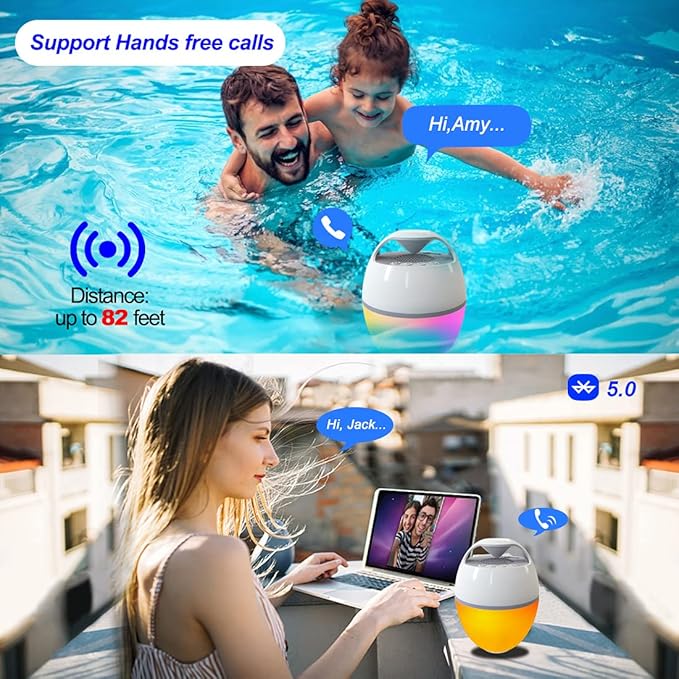 Blufree Floating Pool Speaker With Lights, Portable Bluetooth IP68 Waterproof Hot Tub Speaker for Outdoor Sports Home Party, Louder Volume, Rich Bass, Mic, 82 ft Wireless Range