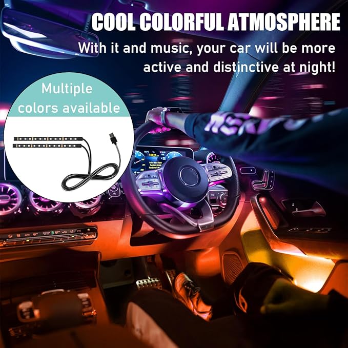 Car LED Strip Light, 24 LED Auto Interior Under Dash Atmosphere Lights with USB Port, Vehicle Decor Lamp Ambient Night Light Strip Lighting Kit, Universal Car Accessories (Orange)