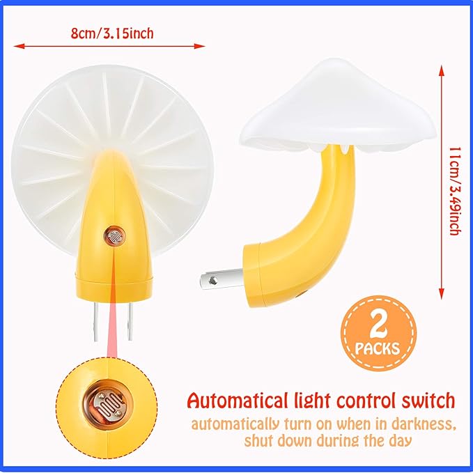Mudder 2 Pack Mushroom Night Light Plug in Wall Lamp Sensor LED Mushroom Nightlight Cute Mini for Adult Kid Nursery Decor Gift(Blue)