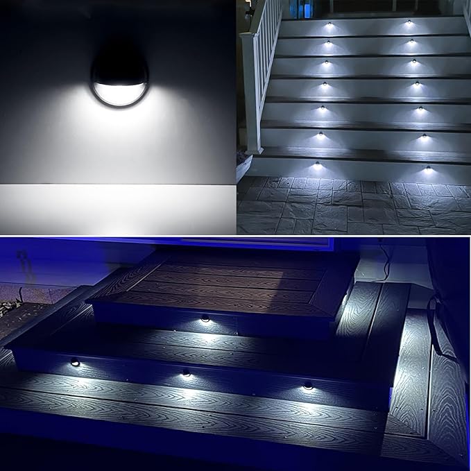 RNEHON LED Outdoor Deck Lights Kit, Φ1.38 Low Voltage 12V DC IP65 Waterproof, Recessed Landscape Lighting for Garden,Yard,Steps,Stair,Patio,Floor Decoration(16PCS, Cold White)
