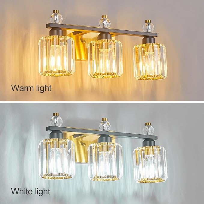 Bathroom Vanity Lights 3-Light Sand Black Gold Modern Crystal Vanity Light Fixtures Over Mirror Crystal Bathroom Vanity Lighting Fixtures