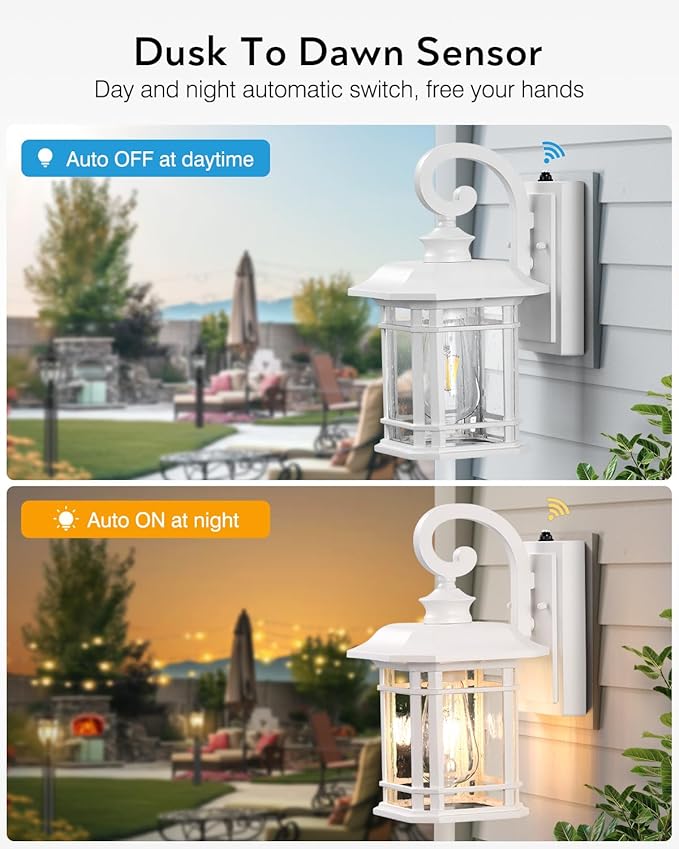VIANIS White Outdoor Wall Lights, Dusk to Dawn Outdoor Light Fixture, 100% Aluminum Exterior Lighting Fixtures for House, Porch, Garden, Doorway, Waterproof