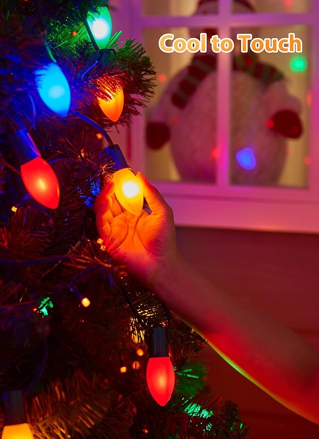 Vintage C9 LED Christmas Lights Outdoor, 100 Feet C9 String Lights with 50 Shatterproof C9 Bulbs, Waterproof Connectable Christmas Tree Lights for Outside Roofline Patio Xmas Decorations, Multicolor