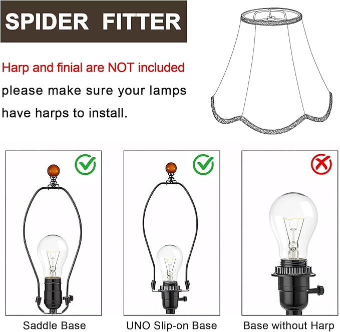 Bell Lamp Shades Set of 2, Scalloped Lamp Shade with Petal Edge Braid, 6"Top x 13"Bottom x 10.6"High, Barrel Lamp Shades with Spider, Harp Holders, Replacement Lampshades for Table Lamp, Floor Lamp