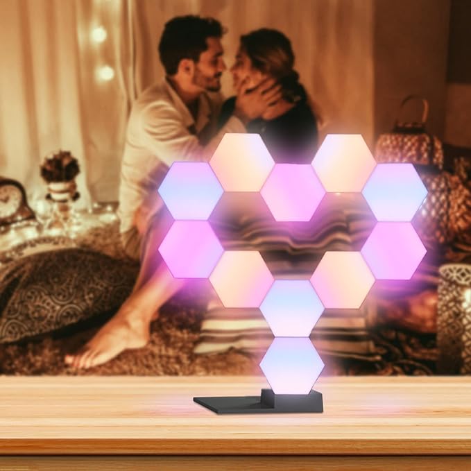 Yescom APP Control Hexagon LED Lights 10 Pack WiFi Wall Hex Light Gaming Room Bedroom Decor Compatible with Alexa Google