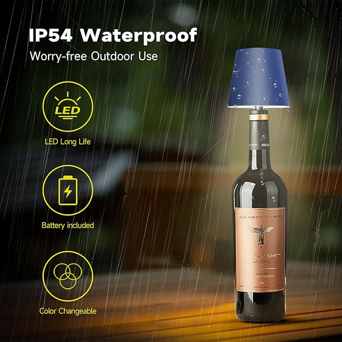 2025 New Wireless Bottle Lamp - LED Bottle Lights for Liquor & Wine Bottles, Cordless Lampshade, Whiskey Bottle Top Light, Bottle Stopper Night Light Kit, Rechargeable 3-Tone Touch-Dimmable