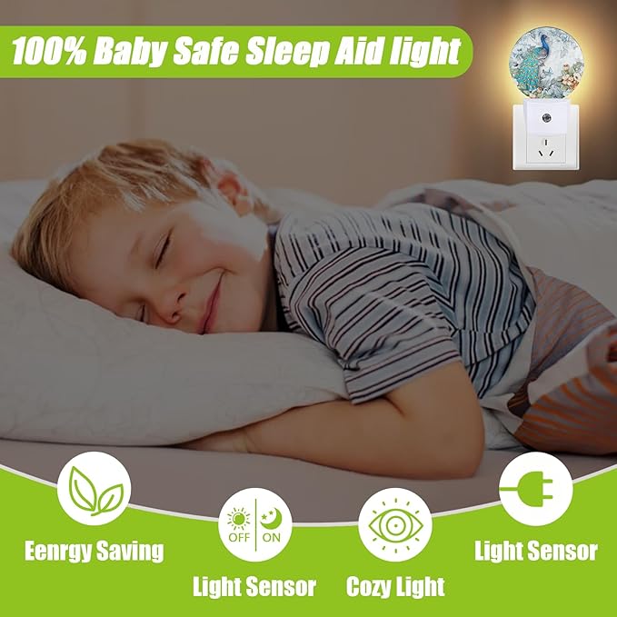 Peacock Night Light,Plug-in Night Lights with Dusk-to-Dawn Sensor for Bedroom Bathroom and Living Room Sleep Friendly lamp