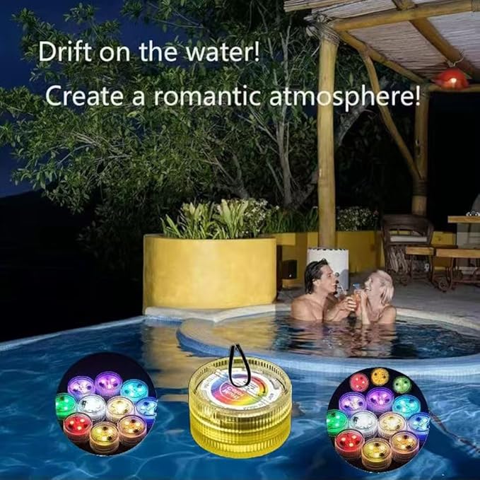10pcs Mini Submersible LED Lights, Halloween Pumpkin Lights,Small Underwater Tea Lights Candles Waterproof with Remote Battery Operated,RGB Color Changing for Swimming Pool Party Wedding Decorate