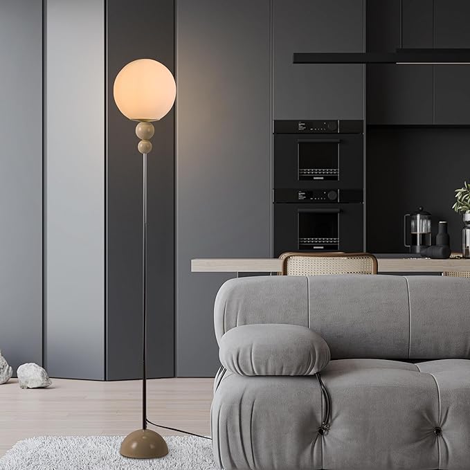 Modern Floor Lamps for Living Room, Globe Glass Shade Floor lamp for Bedroom, Standing lamp for Office, Corner(White)