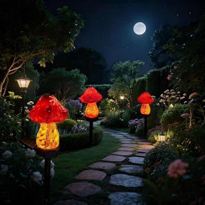 Solar Garden Lights Outdoor Waterproof，Cute Mushroom-Shaped Decorative Lamps for Balcony, Terrace, Lawn, Garden, Courtyard.（RED）